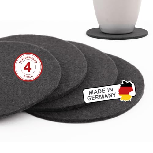 filzbrand Filz Untersetzer rund für Gläser, Filzuntersetzer 4 Stück (4er Set), Ø 10 cm in grau, 3 mm dick, Glasuntersetzer, Getränkeuntersetzer aus Designfilz 100% Wolle – Made in Germany von filzbrand