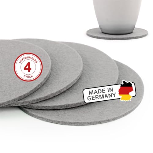 filzbrand Filz Untersetzer rund für Gläser, Filzuntersetzer 4 Stück (4er Set), Ø 10 cm in steingrau, 3 mm dick, Glasuntersetzer, Getränkeuntersetzer aus Designfilz 100% Wolle – Made in Germany von filzbrand