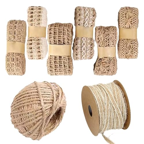 8 Rollen Juteband Vintage Natürliche Sackleinen Hessische Band Sackleinen Band Schnur Rolle Jute Schnur Band Dekoband für Handwerk DIY Scrapbooking Hochzeit Hausdeko Basteln Haus Geschenke Deko von RunFar shop