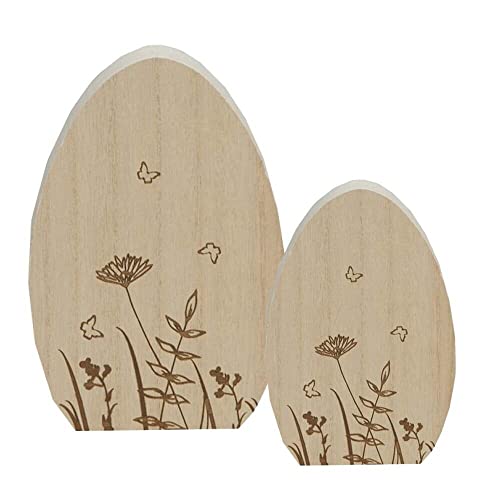 finehomegarden Ei Holz Natur H12+18cm 2er Set stehend Deko Ostern Landhaus Osterdekoration Deko Fensterdeko von finehomegarden
