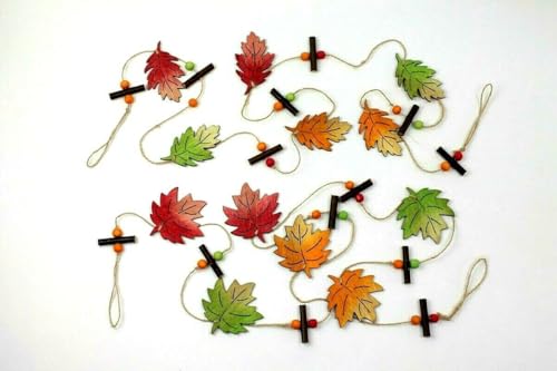 finehomegarden Herbstdeko Holz-Laub Girlande 6Blätter Herbst 2fach sort. bunt Herbstlich L150cm von finehomegarden