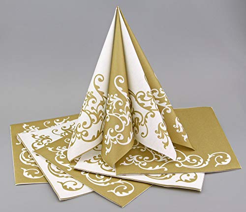12 Stück Servietten Gemustert Gold Weiss 40 x 40 cm stoffähnlich zum falten für Hochzeit Geburtstag von finemark