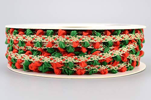 15 m x 9 mm Kordel HOLLY mit Fransen Weihnachtskordel Kordelband Dekoschnur Rot Grün Gold Schnur Dekoband Band zum basteln dekorieren Handwerk DIY von finemark