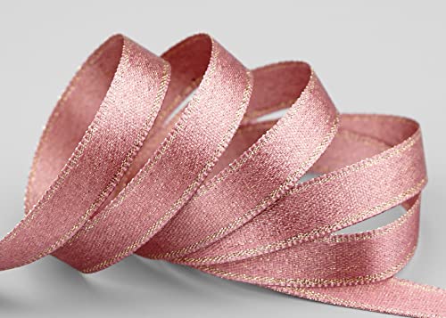 20 m x 10 mm Satinband Schimmer mit Lurex ALTROSA Rosa GOLD doppelseitiges Schleifenband aus Satin ohne Draht weich und glänzend Geschenkband Deko Band Dekoband Dekorieren Weihnachten von finemark