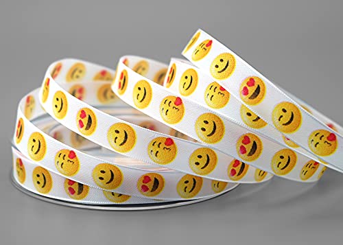 20 m x 15 mm Dekoband Emoji Smiley Schleifeband Emoticon Geschenkband einseitig lustig Deko Band Kindergeburtstag Party Kinder Deko dekorieren Gastgeschenke verpacken von finemark