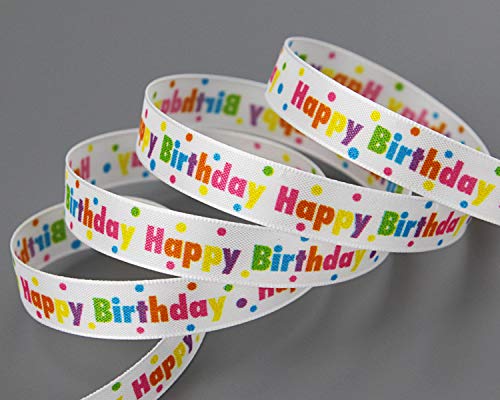 20 m x 15 mm Dekoband GEBURTSTAG Happy Birthday Taftband mit Text Schleifenband Party Geschenkband mit formstabilen Kanten Kinder multicolor von finemark