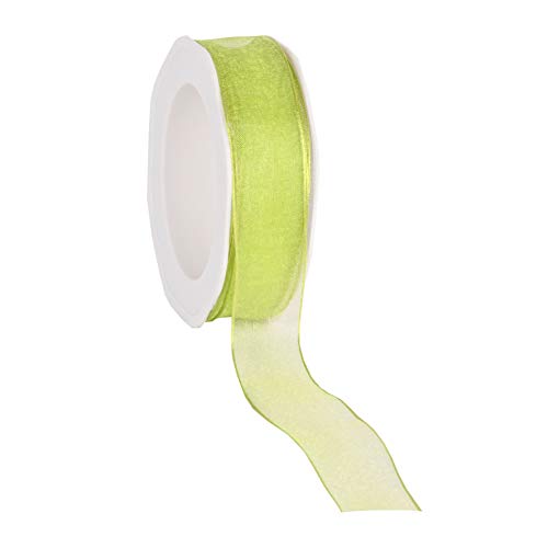 20 m x 25 mm Dekoband CHIFFON HELLGRÜN 22 mit Draht Geschenkband Grün Schleifenband transparent Organza Premium Drahtkantenband Hochzeit Geburtstag Chiffonband einfarbig von finemark