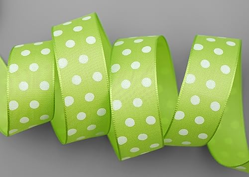 20 m x 25 mm Taftband einsetig bedruckt mit Punkten APFELGRÜN Grün formstabil mit Draht Drahtkante Dekoband Schleifenband Geschenkband Ostern Frühjahr Kinder Polka Dots gepunktet fröhlich von finemark