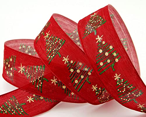 20 m x 40 mm Dekoband "Feliz" Rot Grün Gold Winter Weihnachtsbaum Geschenkband rotes Band Weihnachten Natur Tannenbaum Stoffband Schleifenband Weihnachtsband von finemark