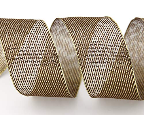 20 m x 40 mm Dekoband METALLIC STRIPES BRAUN Gold Lurex Streifen Geschenkband Schleifenband mit Drahtkanten glänzend Weihnachtsband von finemark