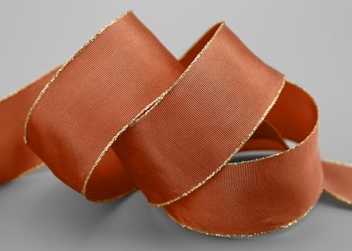 25 m x 40 mm Dekoband "Fairy Tale" TERRAKOTTA GOLD Drahtkantenband mit Lurex Metallgarn Schleifenband Goldkante Silberkante Geschenkband Weihnachten Stoffband Metallic glänzend von finemark