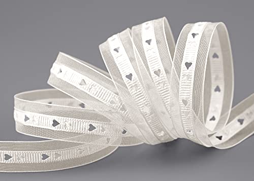 3 m x 15 mm Dekoband HERZEN gestanzt CREME Kombination aus Organza und Satinbänder leicht zusammen verbunden Liebe Muttertag Valentinstag Hochzeit Schleifenband Geschenkband Dekoration Basteln von finemark