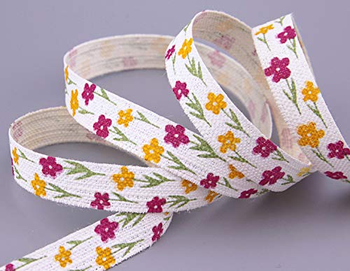 3 m x 15 mm Dekoband "Happy Day" PINK Orange Blumen Geschenkband Natur Baumwolle Stoffband festes Schleifenband Frühling Sommer Ostern von finemark