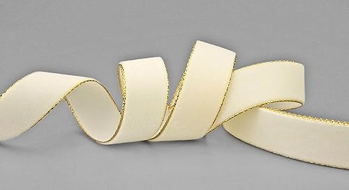 3 m x 22 mm Samtband 564G CREME Gold Samt mit Goldkante Velvet Velour Geschenkband Schleifenband elegant Geschenkverpackung Dekoration Weihnachten Band Nähen von finemark