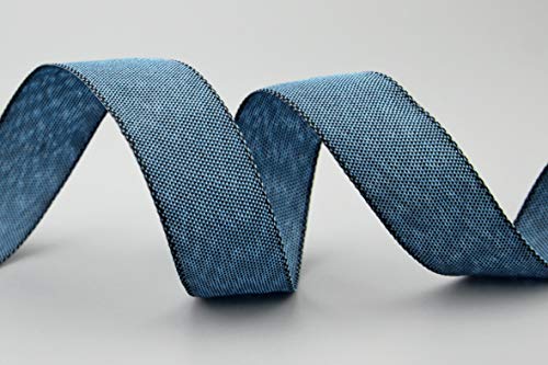 3 m x 25 mm (Rolle) Stoffband JAMIE BLAU DENIM (120) Dekoband mit Drahtkanten leicht Leinen Optik Taftband grob gewebt Basteln Schleifenband Geschenkband Dekoration Nordstil elegant von finemark