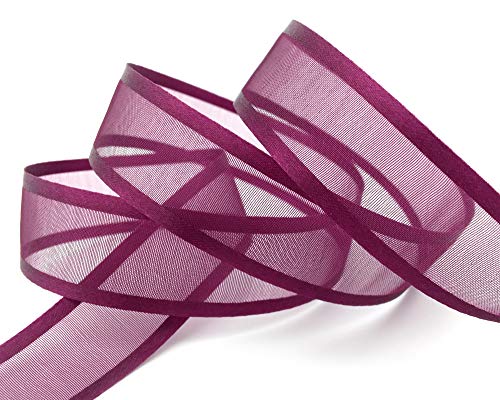 3 m x 25 mm Chiffonband mit Satin Kante WEINROT Burgund (68) Chiffon Dekoband Schleifenband Geschenkband Halbtransparent Glänzend ohne Draht Organza von finemark