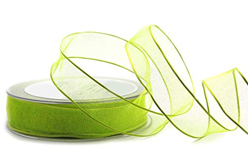 3 m x 25 mm Dekoband CHIFFON HELLGRÜN Geschenkband Schleifenband transparent Organza mit formstabilen Kanten Premium Qualität Hochzeit Geburtstag Chiffonband einfarbig von finemark