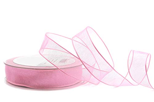 3 m x 25 mm Dekoband CHIFFON HELLROSA Geschenkband Schleifenband transparent Organza mit formstabilen Kanten Premium Qualität Hochzeit Geburtstag Chiffonband einfarbig von finemark