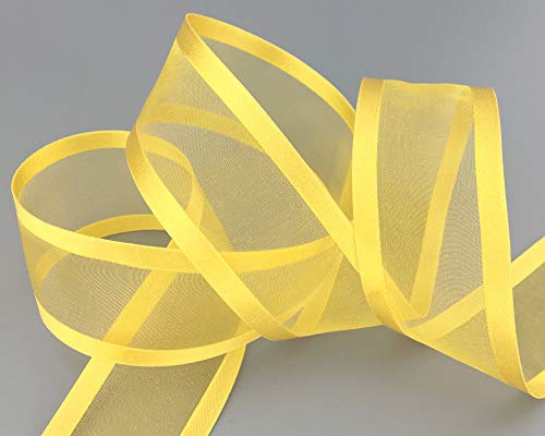 3 m x 38 mm Chiffonband mit Satin Kante GELB (15) Chiffon Dekoband Schleifenband Geschenkband Halbtransparent Glänzend ohne Draht Organza von finemark