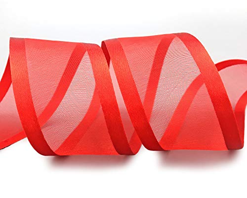 3 m x 38 mm Chiffonband mit Satin Kante ROT Knallrot (65) Chiffon Dekoband Schleifenband Geschenkband Halbtransparent Glänzend ohne Draht Organza von finemark
