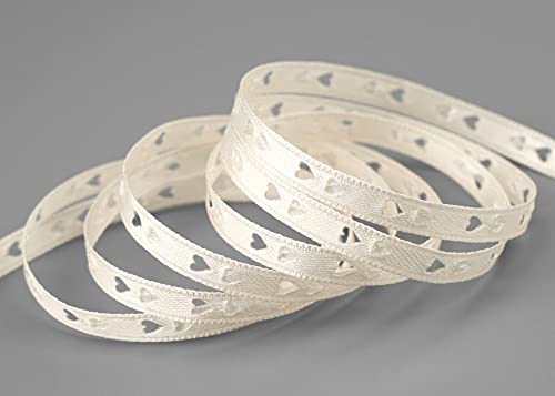 3 m x 6 mm Dekoband HERZEN gestanzt CREME Ivory Satinband Liebe Muttertag Valentinstag Hochzeit Schleifenband Geschenkband geprägt Dekoration Basteln ohne Draht Heart Love von finemark
