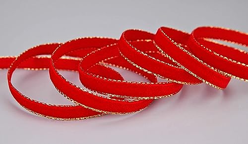 3 m x 9 mm Samtband 629G HELL ROT Gold Samt mit Goldkante Velvet Velour Geschenkband Schleifenband elegant Geschenkverpackung Dekoration Weihnachten Band Nähen von finemark
