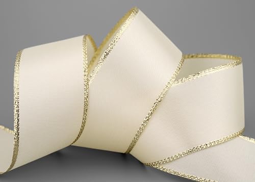 50 m x 40 mm Taftband mit Goldkante CREME GOLD ohne Draht Taft Dekoband Schleifenband Weihnachten Geschenkband Dekorieren Winter Lurex Glanz Stoffband Metallic 50 m x 40 mm Taftband mit Goldkante CREME GOLD ohne Draht Taft Dekoband Schleifenband Weihnachten Geschenkband Dekorieren Winter Lurex Glanz Stoffband Metallic von finemark