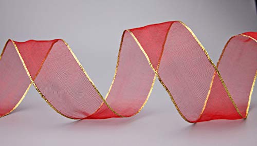 Chiffon Dekoband (1,16€/m) ROT/Gold 3 m x 40 mm Chiffonband Organza mit Goldkante glänzend transparent Geschenkband Drahtkantenband Schleifenband elegant festlich Dekoration Weihnachten Band von finemark