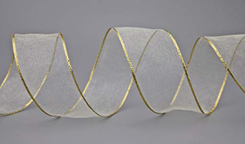 Chiffon Dekoband CREME/Gold 3 m x 40 mm Chiffonband Organza mit Goldkante glänzend transparent Geschenkband Drahtkantenband Schleifenband elegant Weihnachten Band Chiffon Dekoband CREME/Gold 3 m x 40 mm Chiffonband Organza mit Goldkante glänzend transparent Geschenkband Drahtkantenband Schleifenband elegant Weihnachten Band von finemark