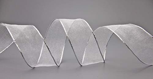 finemark Chiffon Dekoband Weiss/Silber 3 m x 40 mm Chiffonband Organza mit Silberkante transparent Geschenkband Drahtkantenband Schleifenband elegant festlich Dekoration Weihnachten von finemark
