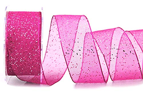 finemark Dekoband Glitzer PINK 20 m x 40 mm Stoffband Transparent glänzend Organza mit Drahtkanten elegant Weihnachten Advent Geburtstag Premium Glitter Ribbon von finemark