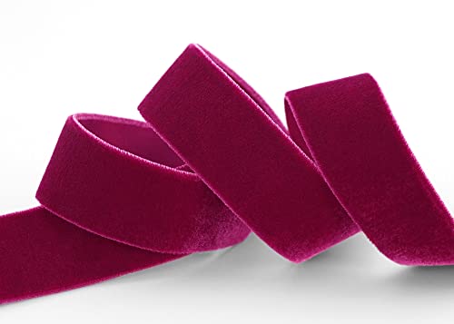 finemark Elastisches Samtband Weinrot (360) 1 m x 22 mm METERWARE Stretch Velour extrem dehnbar einseitig Samt 20% Elasthan zum nähen von finemark