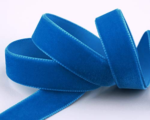 Samtband Aquablau (197) 1 m x 16 mm METERWARE Dekoband Velour einseitig Samt festkantig zum nähen dekorieren von finemark