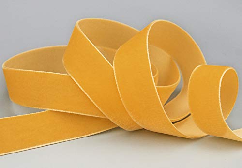 Samtband Dunkelgelb (402 gold) 1 m x 16 mm METERWARE Dekoband Velour einseitig Samt festkantig zum nähen dekorieren von finemark