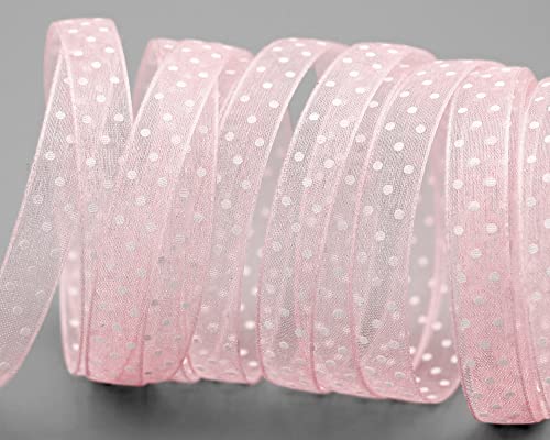 finemark 20 m x 10 mm Dekoband Chiffon Punkte Hellrosa (50) mit formstabilen Kanten Geschenkband Schleifenband transparent Organza Hochzeit Geburtstag Chiffonband Ostern Kinder Dots Gepunktet von finemark
