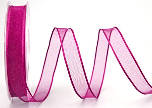 20 m x 15 mm Dekoband CHIFFON PINK Geschenkband Schleifenband transparent Organza mit formstabilen Kanten Hochzeit Band Geburtstag Chiffonband Beere von finemark