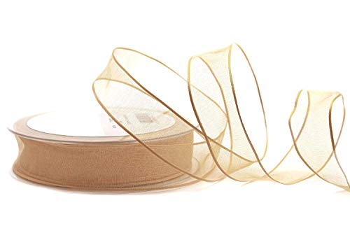 finemark 20 m x 25 mm Dekoband Chiffon BEIGE Geschenkband Schleifenband transparent Organza mit formstabilen Kanten Premium Qualität Hochzeit Geburtstag Chiffonband einfarbig von finemark