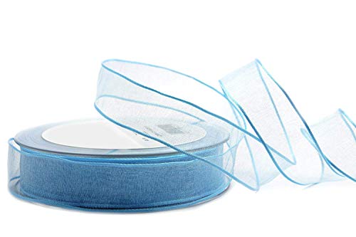 finemark 20 m x 25 mm Dekoband Chiffon HELLBLAU Geschenkband Schleifenband transparent Organza mit formstabilen Kanten Premium Qualität Hochzeit Geburtstag Chiffonband einfarbig von finemark