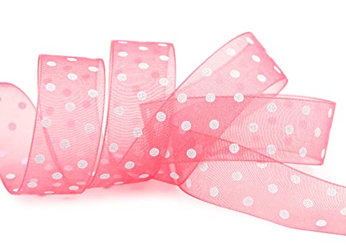 finemark 20 m x 25 mm Dekoband Chiffon Punkte ROSA (53) mit formstabilen Kanten Geschenkband Schleifenband transparent Organza Hochzeit Geburtstag Chiffonband Ostern Kinder Dots Gepunktet von finemark