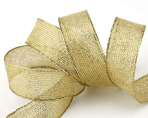 finemark 20 m x 25 mm Dekoband METALLIC Stripes BEIGE Gold Lurex Streifen Geschenkband Schleifenband mit Drahtkanten glänzend Weihnachtsband finemark 20 m x 25 mm Dekoband METALLIC Stripes BEIGE Gold Lurex Streifen Geschenkband Schleifenband mit Drahtkanten glänzend Weihnachtsband von finemark