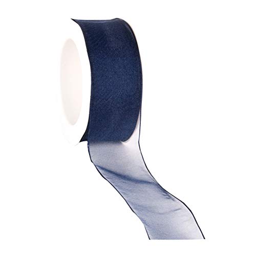 finemark 20 m x 38 mm Dekoband Chiffon DUNKELBLAU 79 mit Draht Geschenkband Schleifenband transparent Organza Premium Drahtkantenband Hochzeit Geburtstag Chiffonband einfarbig von finemark