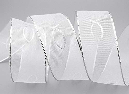finemark 20 m x 40 mm Chiffonband Fische Kommunion Konfirmation Chiffon Weiss Silber Dekoband Geschenkband Schleifenband transparent finemark 20 m x 40 mm Chiffonband Fische Kommunion Konfirmation Chiffon Weiss Silber Dekoband Geschenkband Schleifenband transparent von finemark