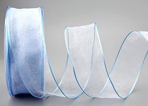 finemark 20 m x 40 mm Dekoband Chiffon HELLBLAU Geschenkband Schleifenband transparent Organza mit formstabilen Kanten Premium Qualität Hochzeit Geburtstag Chiffonband einfarbig von finemark