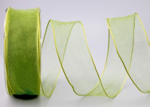 finemark 20 m x 40 mm Dekoband Chiffon LINDGRÜN Oliv Geschenkband Schleifenband transparent Organza mit formstabilen Kanten Premium Qualität Hochzeit Geburtstag Chiffonband einfarbig von finemark