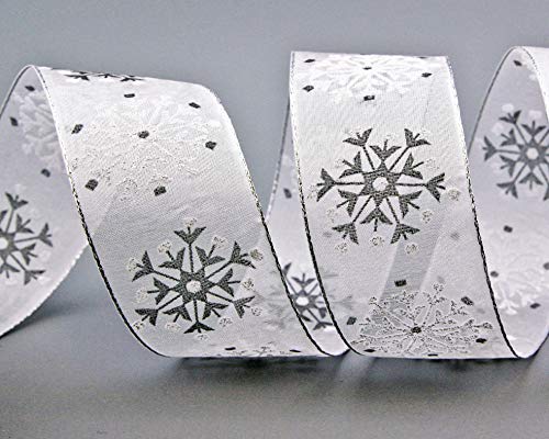 20 m x 40 mm Dekoband "Snow Wonder" WEISS Silber Geschenkband Schneeflocken Chiffonband mit Draht Lurex Schleifenband glänzend Winter Weihnachten 20 m x 40 mm Dekoband "Snow Wonder" WEISS Silber Geschenkband Schneeflocken Chiffonband mit Draht Lurex Schleifenband glänzend Winter Weihnachten von finemark