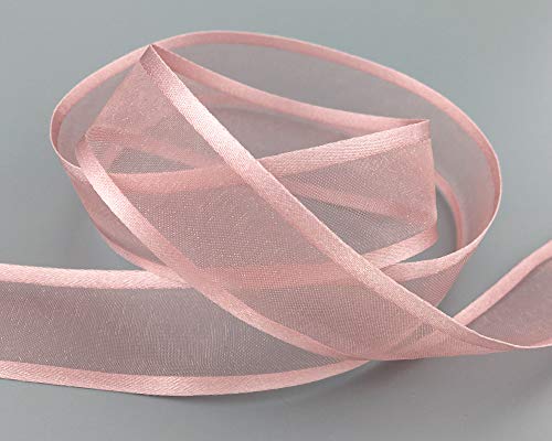 finemark 25 m x 25 mm Chiffonband mit Satin Kante Altrosa Rosa (53) Chiffon Dekoband Schleifenband Geschenkband Halbtransparent Glänzend ohne Draht Organza von finemark