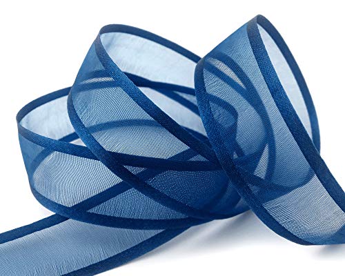 finemark 25 m x 25 mm Chiffonband mit Satin Kante DUNKELBLAU (79) Chiffon Dekoband Schleifenband Geschenkband Halbtransparent Glänzend ohne Draht Organza von finemark