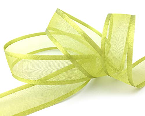 finemark 25 m x 25 mm Chiffonband mit Satin Kante HELLGRÜN (22) Grün Chiffon Dekoband Schleifenband Geschenkband Halbtransparent Glänzend ohne Draht Organza von finemark