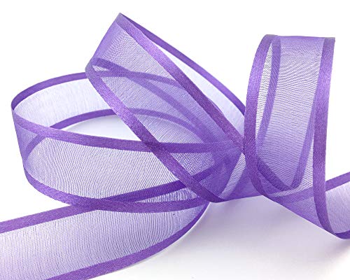 finemark 25 m x 25 mm Chiffonband mit Satin Kante Lavendel (84) Chiffon Dekoband Schleifenband Geschenkband Halbtransparent Glänzend ohne Draht Organza von finemark