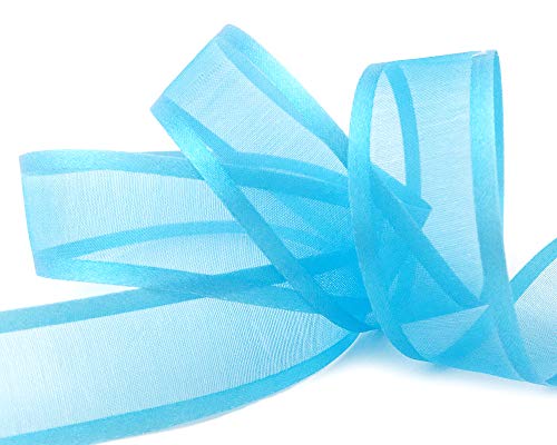 finemark 25 m x 25 mm Chiffonband mit Satin Kante TÜRKIS (72) Chiffon Dekoband Schleifenband Geschenkband Halbtransparent Glänzend ohne Draht Organza von finemark
